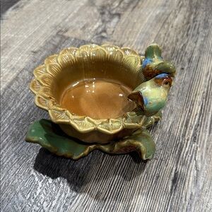 Ceramic Bird and Flower Candle Holder/ Trinket Dish
